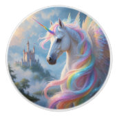 Kleurrijke eenhoorn en kasteel keramische knop (Voorkant)
