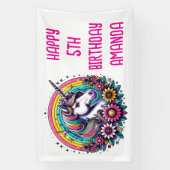 Kleurrijke eenhoorn en regenboog gepersonaliseerde spandoek (Verticaal)