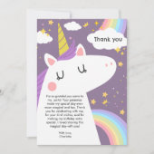 Kleurrijke Eenhoorn en Regenboog Verjaardagsfeest Bedankkaart (Voorkant)