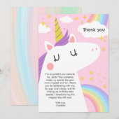 Kleurrijke Eenhoorn en Regenboog Verjaardagsfeest Bedankkaart (Voorkant / Achterkant)