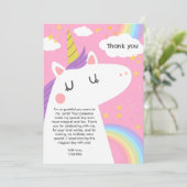 Kleurrijke Eenhoorn en Regenboog Verjaardagsfeest Bedankkaart (Staand voorkant)