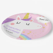 Kleurrijke Eenhoorn en Regenboog Verjaardagsfeest Papieren Bordje (Gekanteld)