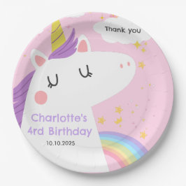 Kleurrijke Eenhoorn en Regenboog Verjaardagsfeest Papieren Bordje