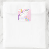 Kleurrijke Eenhoorn en Regenboog Verjaardagsfeest Vierkante Sticker (Tas)