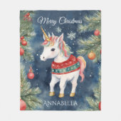 Kleurrijke Eenhoorn Gepersonaliseerde Kerst Fleece Deken (Voorkant)