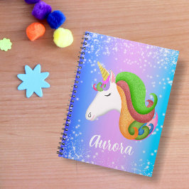 Kleurrijke Eenhoorn Glitter Personaliseer  Notitieboek