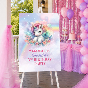 Kleurrijke Eenhoorn Pastel Magische Meisje Verjaar Poster