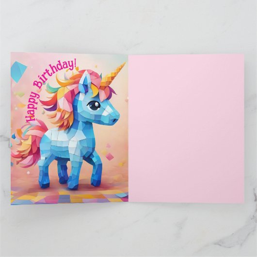 Kleurrijke Eenhoorn Pinata Verjaardag Kaart (Binnen)