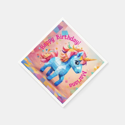 Kleurrijke Eenhoorn Pinata Verjaardag Servet (Hoek)