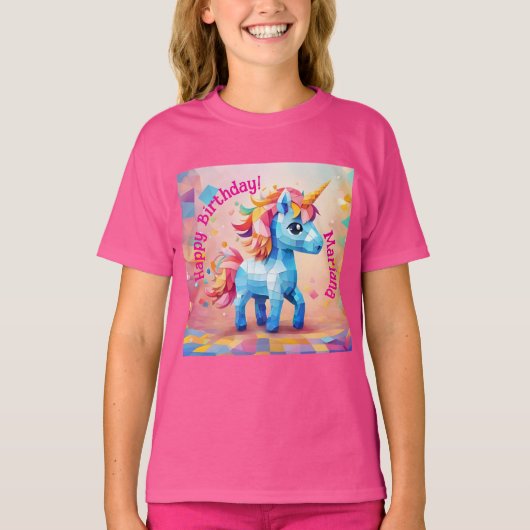Kleurrijke Eenhoorn Pinata Verjaardag T-shirt (Voorkant)