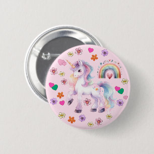 Kleurrijke Eenhoorn Regenboog Bloemen Ronde Button 5,7 Cm