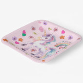 Kleurrijke Eenhoorn Regenboog Bloemen Verjaardagsf Papieren Bordje (Gebogen)