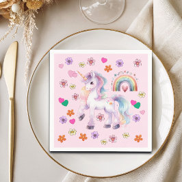 Kleurrijke Eenhoorn Regenboog Bloemen Verjaardagsf Servet