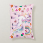 Kleurrijke eenhoorn regenboog en bloemen accent kussen (Voorkant(Verticaal))