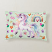 Kleurrijke eenhoorn regenboog en bloemen accent kussen (Achterkant)