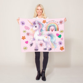 Kleurrijke Eenhoorn Regenboog en Bloemen Kwekerij Fleece Deken
