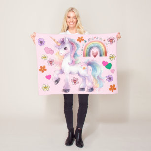 Kleurrijke Eenhoorn Regenboog en Bloemen Kwekerij Fleece Deken