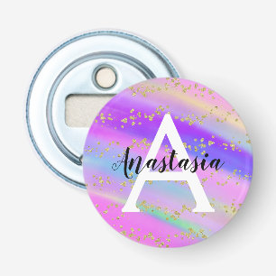 Kleurrijke Eenhoorn Regenboog Gouden Glitters Mono Button Flesopener