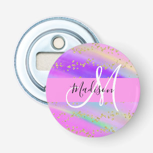 Kleurrijke Eenhoorn Regenboog Gouden Glitters Mono Button Flesopener
