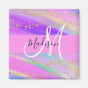 Kleurrijke Eenhoorn Regenboog Gouden Glitters Mono Magneet