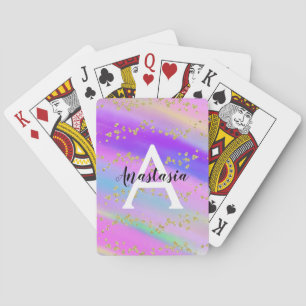 Kleurrijke Eenhoorn Regenboog Gouden Glitters Mono Pokerkaarten