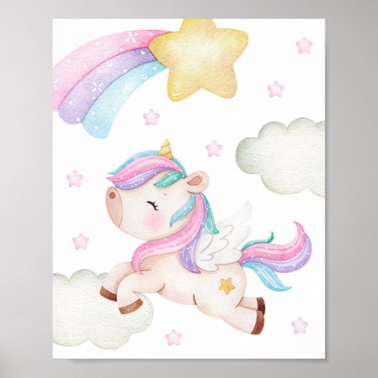 Kleurrijke Eenhoorn, Regenboog, Sterren, Meisjes S Poster (Voorkant)