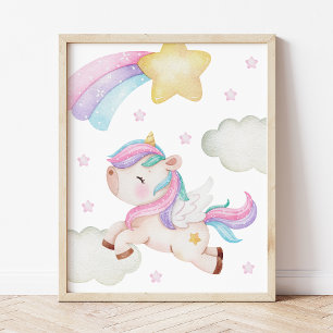 Kleurrijke Eenhoorn, Regenboog, Sterren, Meisjes S Poster