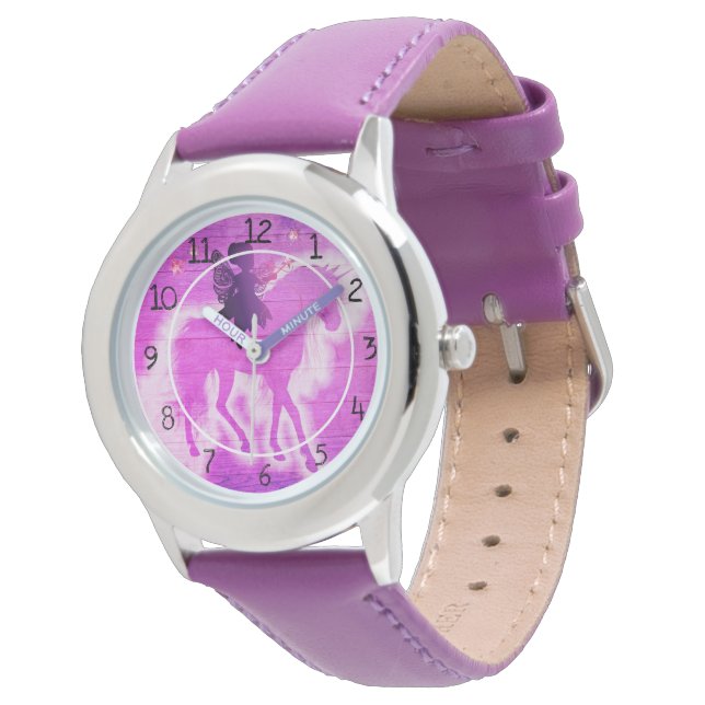 Kleurrijke Eenhoorn Roze & Paarse Horloge (Gekanteld)
