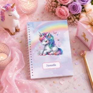 Kleurrijke Eenhoorn Roze Paarse Meisje Verjaardag Notitieboek