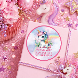 Kleurrijke Eenhoorn Roze Paarse Meisjes Verjaardag Ronde Sticker