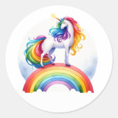 Kleurrijke, eenhoorn thema regenboog dank u ronde sticker (Voorkant)