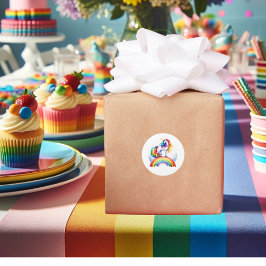 Kleurrijke, eenhoorn thema regenboog dank u ronde sticker