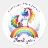 Kleurrijke, eenhoorn thema regenboog ronde sticker (Voorkant)