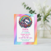 Kleurrijke Eenhoorn thema Verjaardagsfeest van het Briefkaart (Staand voorkant)