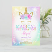 Kleurrijke Eenhoorn Verjaardag Uitnodigen Kaart (Staand voorkant)