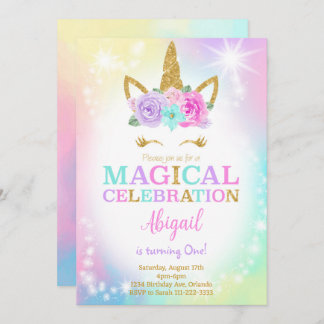 Kleurrijke Eenhoorn Verjaardag Uitnodigen Kaart