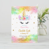 Kleurrijke Eenhoorn Verjaardagsuitnodiging Kaart (Staand voorkant)