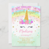 Kleurrijke Eenhoorn Verjaardagsuitnodiging Kaart (Voorkant)