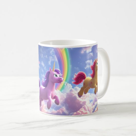 Kleurrijke eenhoorns aan de hemel koffiemok (Voorkant rechts)