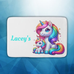Kleurrijke eenhoorns, monogram   badmat