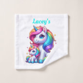 Kleurrijke eenhoorns, monogram | washandje (Wasdoekje)