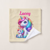 Kleurrijke Eenhoorns, Monogrammed met Naam | Washandje (Wasdoekje)