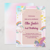 Kleurrijke Eenhoorns Regenboog Roze Verjaardag Uit Kaart (Voorkant / Achterkant)