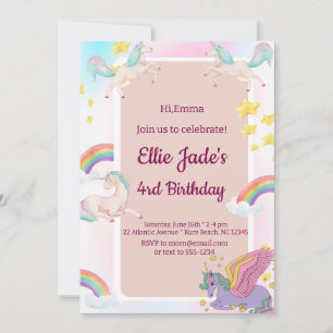 Kleurrijke Eenhoorns Regenboog Roze Verjaardag Uit Kaart