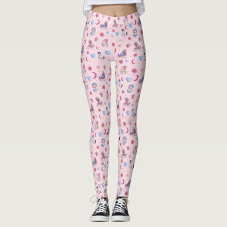 Kleurrijke eenhoorns, roze maan, harten op lichtro leggings