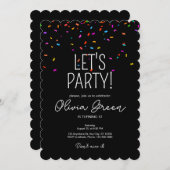 Kleurrijke eenvoudige confetti verjaardag uitnodig kaart (Voorkant / Achterkant)