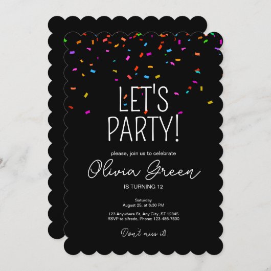 Kleurrijke eenvoudige confetti verjaardag uitnodig kaart (Voorkant / Achterkant)