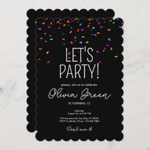 Kleurrijke eenvoudige confetti verjaardag uitnodig kaart