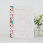 Kleurrijke eenvoudige hand getrokken retro bloemen custom briefhoofd (Staand voorkant)