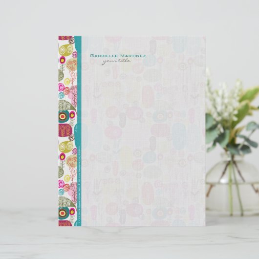 Kleurrijke eenvoudige hand getrokken retro bloemen custom briefhoofd (Staand voorkant)